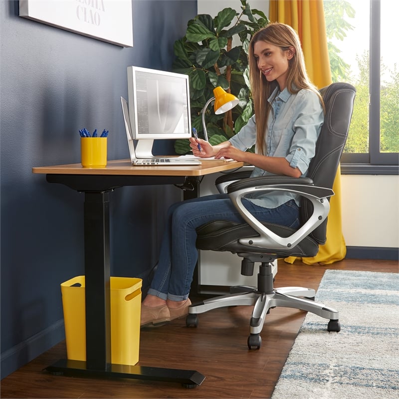 Pemberly Row Creativity Electric Height Adjustable Standing Desk Light Brown