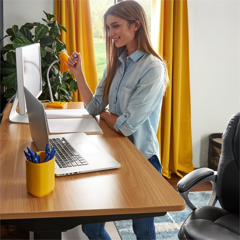 Pemberly Row Creativity Electric Height Adjustable Standing Desk Light Brown