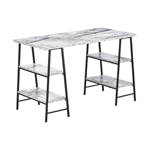 Pemberly Row Computer Desk Home Office Laptop 48&quotL Work Metal White Marble Look