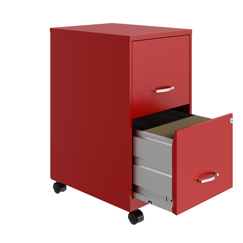 Pemberly Row 18in 2 Drawer Metal Mobile Smart Vertical Filing Cabinet Red