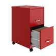 Pemberly Row 18in 2 Drawer Metal Mobile Smart Vertical Filing Cabinet Red