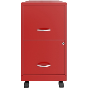Pemberly Row 18in 2 Drawer Metal Mobile Smart Vertical Filing Cabinet Red