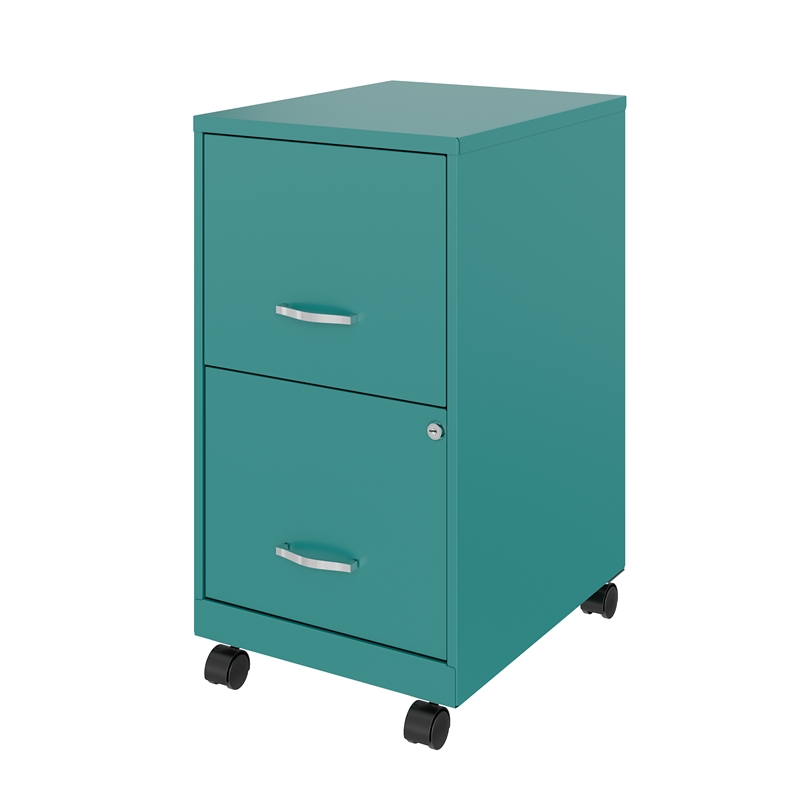 Pemberly Row 18in 2 Drawer Metal Mobile Smart Vertical Filing Cabinet Turquoise