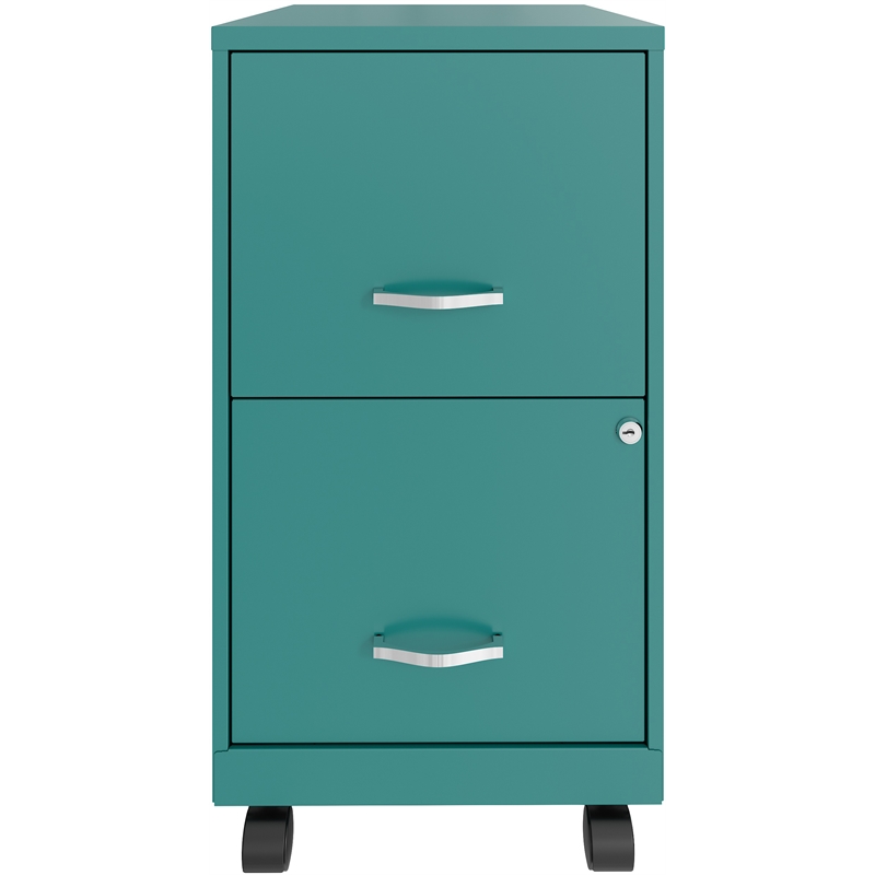 Pemberly Row 18in 2 Drawer Metal Mobile Smart Vertical Filing Cabinet Turquoise
