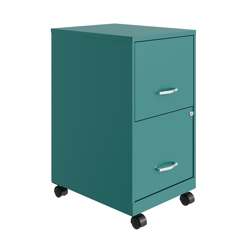 Pemberly Row 18in 2 Drawer Metal Mobile Smart Vertical Filing Cabinet Turquoise