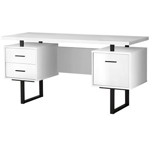 Pemberly Row Computer Desk Home Office Laptop Storage Drawers 60&quotL - Metal White