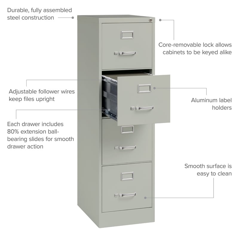Pemberly Row 4-Drawer Contemporary Metal Vertical Filing Cabinet in Light Gray