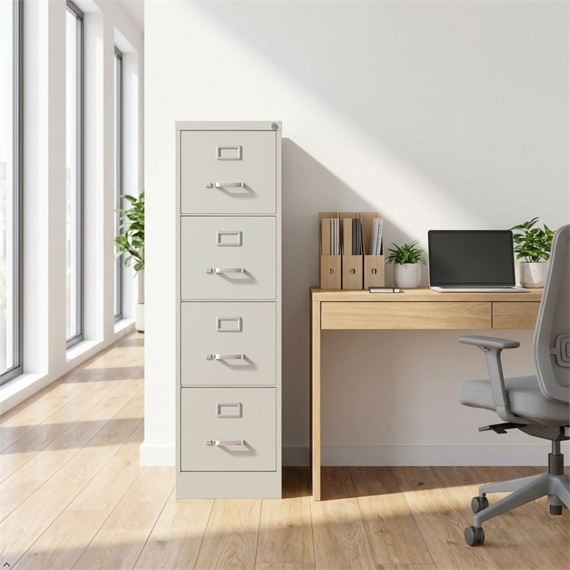 Pemberly Row 4-Drawer Contemporary Metal Vertical Filing Cabinet in Light Gray