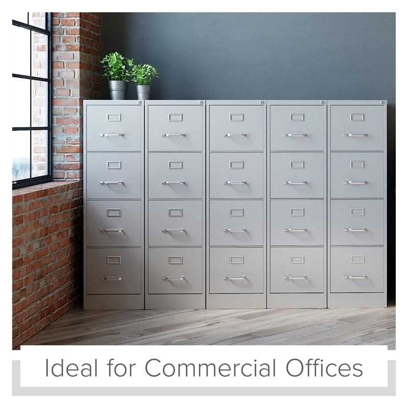 Pemberly Row 4-Drawer Contemporary Metal Vertical Filing Cabinet in Light Gray
