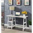 Pemberly Row Trestle Desk with Shelves in White Faux Marble Wood Finish