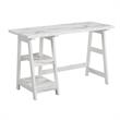 Pemberly Row Trestle Desk with Shelves in White Faux Marble Wood Finish