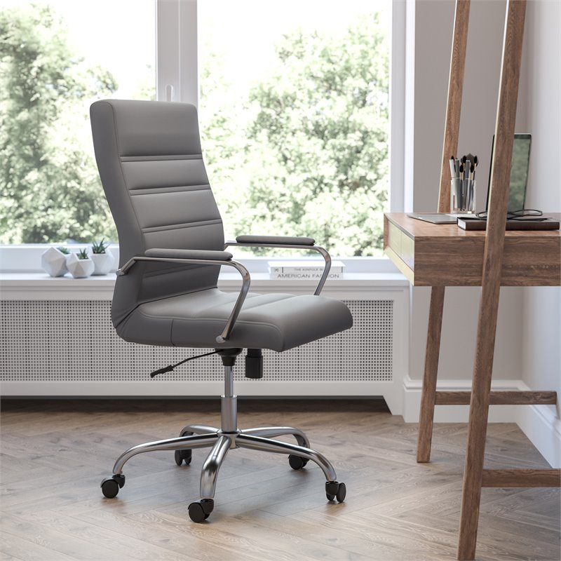 Pemberly Row Contemporary Leather High Back Office Chair in Gray