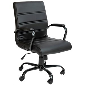 Pemberly Row Contemporary Leather Mid-Back Office Swivel Chair in Black