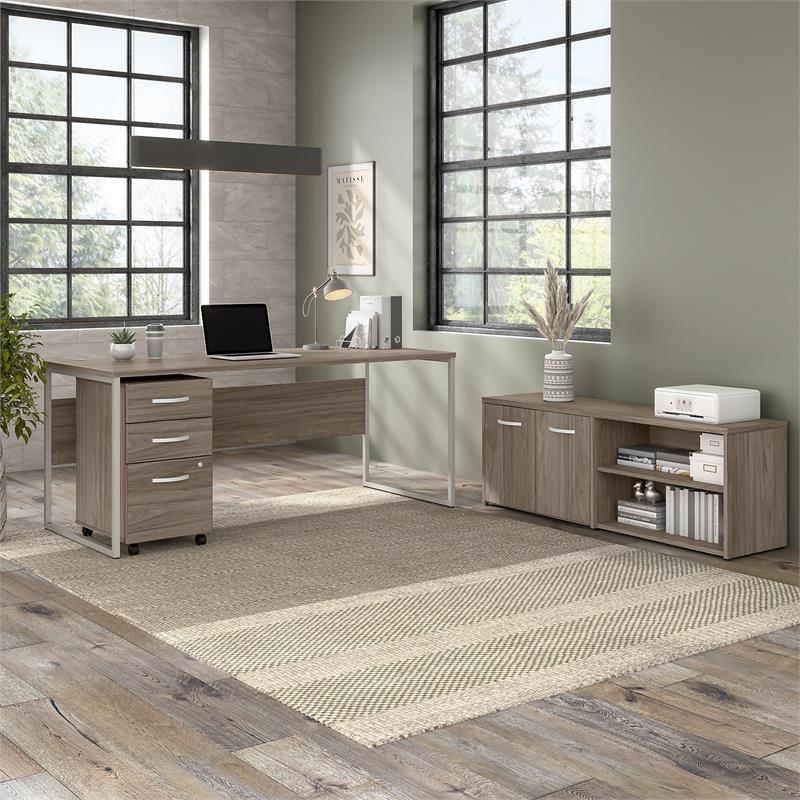 Pemberly Row 72W x 30D Computer Table Desk in Modern Hickory - Engineered Wood