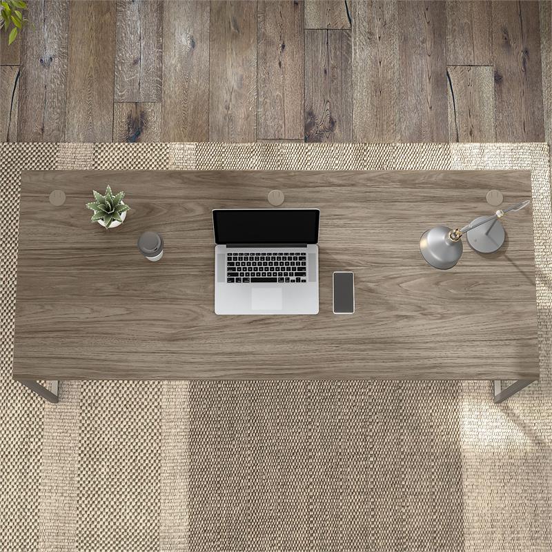Pemberly Row 72W x 30D Computer Table Desk in Modern Hickory - Engineered Wood