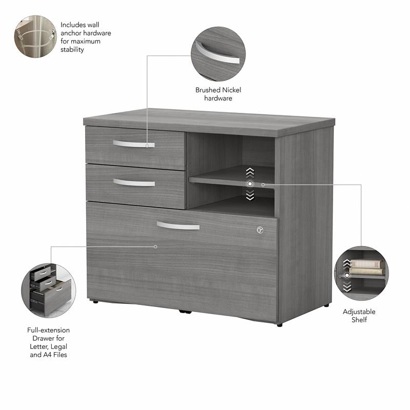Pemberly Row Engineered Wood Office Storage Cabinet w/ Drawers - Platinum Gray