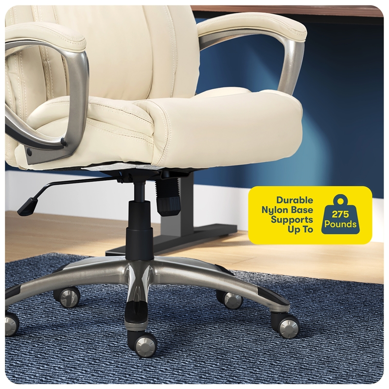 Pemberly Row Faux Leather Executive Office Chair with Adjustable Tilt in Ivory