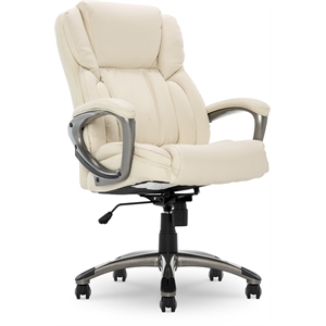Pemberly Row Faux Leather Executive Office Chair with Adjustable Tilt in Ivory