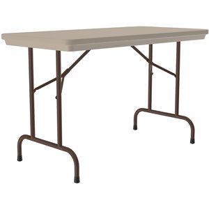 Pemberly Row 29&quot Metal & Plastic Resin Folding Table in Mocha Granite Gray