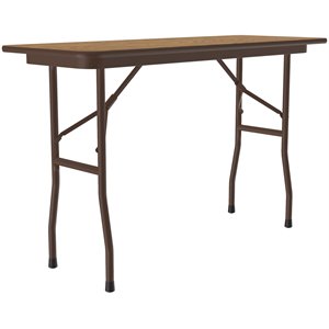 Pemberly Row 18&quotW x 48&quotD Metal & Wood Folding Table in Medium Oak/Wishbone