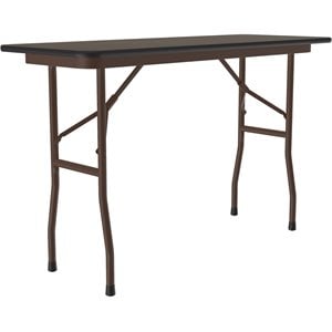 Pemberly Row 18&quotW x 48&quotD Plastic & Steel Metal Folding Table in Walnut/Wishbone
