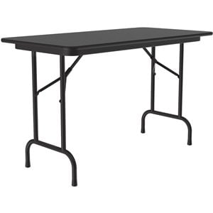 Pemberly Row 24&quotW x 48&quotD Steel Metal & Wood Folding Table in Black Granite