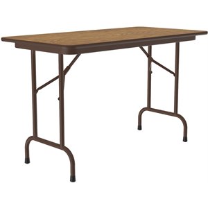 Pemberly Row 24&quotW x 48&quotD Metal & Wood Folding Table in Medium Oak/Wishbone