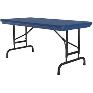 Pemberly Row 22-32&quot Adjustable Plastic Resin & Steel Folding Table in Blue/Black