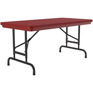 Pemberly Row 22-32&quot Adjustable Plastic Resin & Steel Folding Table in Red/Black