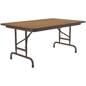 Pemberly Row 22-32&quot Adjustable Metal & Wood Folding Table in Medium Oak