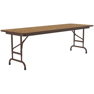 Pemberly Row 22-32&quot Adjustable Metal & Wood Folding Table in Medium Oak/Wishbone