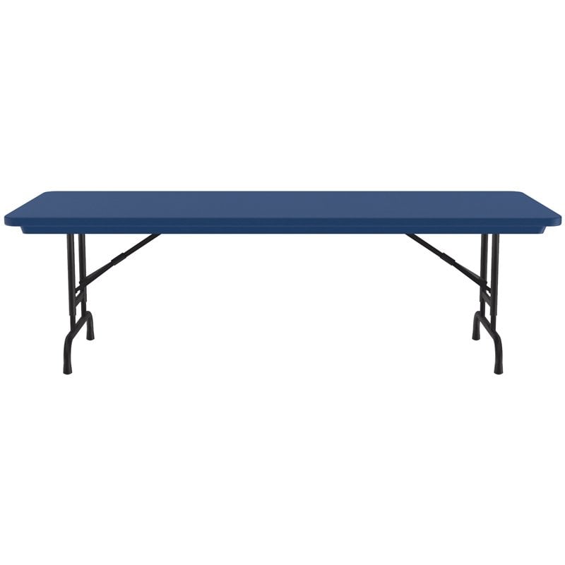 Pemberly Row Adjustable Height H-D Plastic Blow-Molded Folding Table in Blue