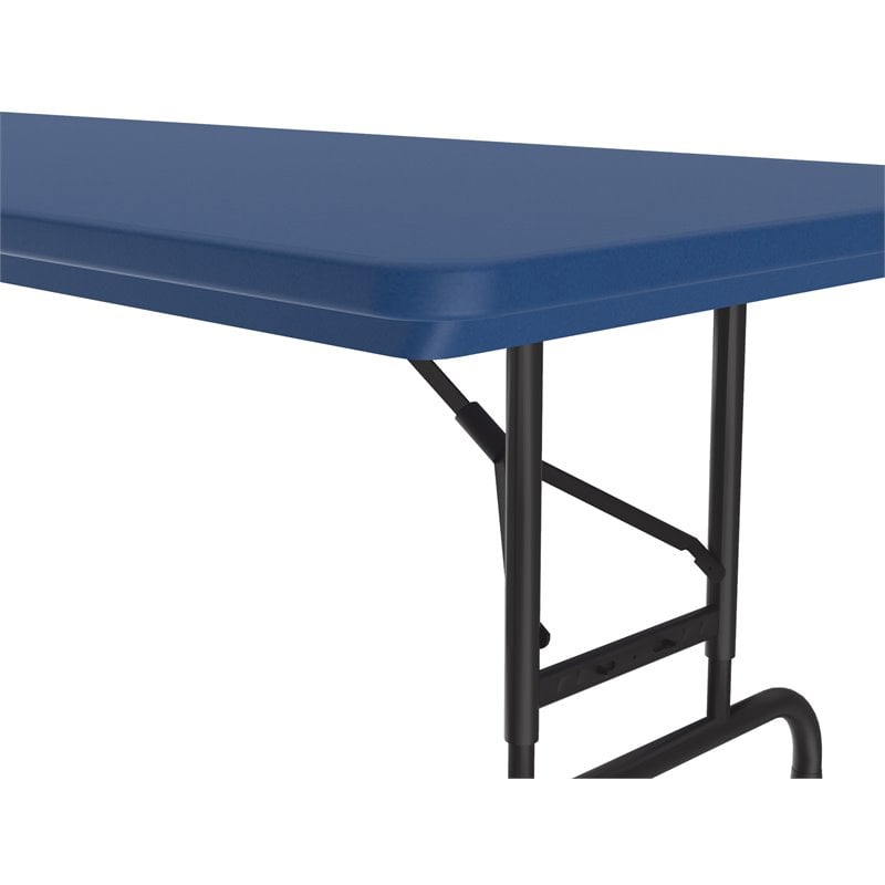 Pemberly Row Adjustable Height H-D Plastic Blow-Molded Folding Table in Blue