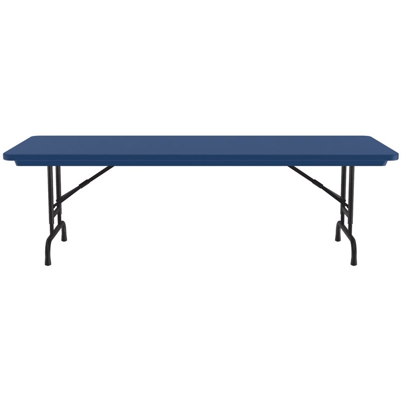 Pemberly Row Adjustable Height H-D Plastic Blow-Molded Folding Table in Blue