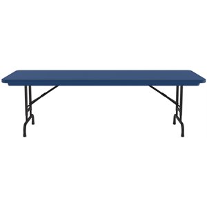 Pemberly Row Adjustable Height H-D Plastic Blow-Molded Folding Table in Blue