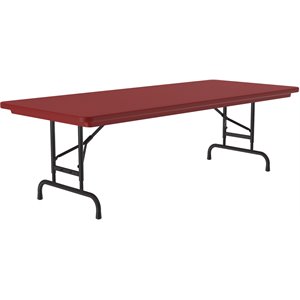 Pemberly Row 22-32&quot Adjustable Height Plastic & Steel Metal Folding Table in Red