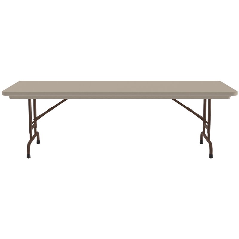 Pemberly Row Adjustable H-D Plastic Blow-Molded Folding Table in Mocha Brown
