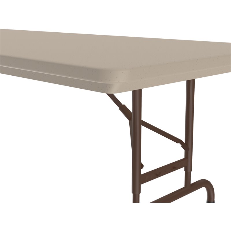 Pemberly Row Adjustable H-D Plastic Blow-Molded Folding Table in Mocha Brown