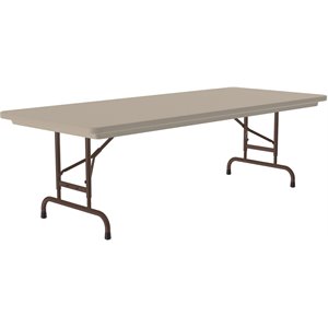 Pemberly Row Adjustable H-D Plastic Blow-Molded Folding Table in Mocha Brown