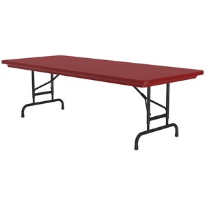 Pemberly Row 22-32&quot Adjustable Height Plastic Resin & Metal Folding Table in Red