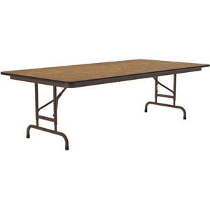 Pemberly Row 22-32&quotH Adjustable Height Melamine Top Folding Table in Medium Oak