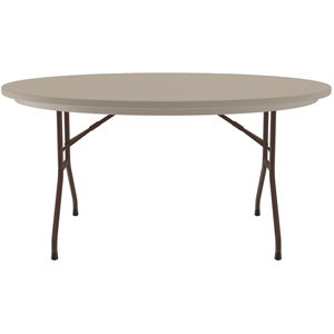 Pemberly Row 60&quotW x 60&quotD H-D Plastic Blow-Molded Folding Table in Mocha Brown