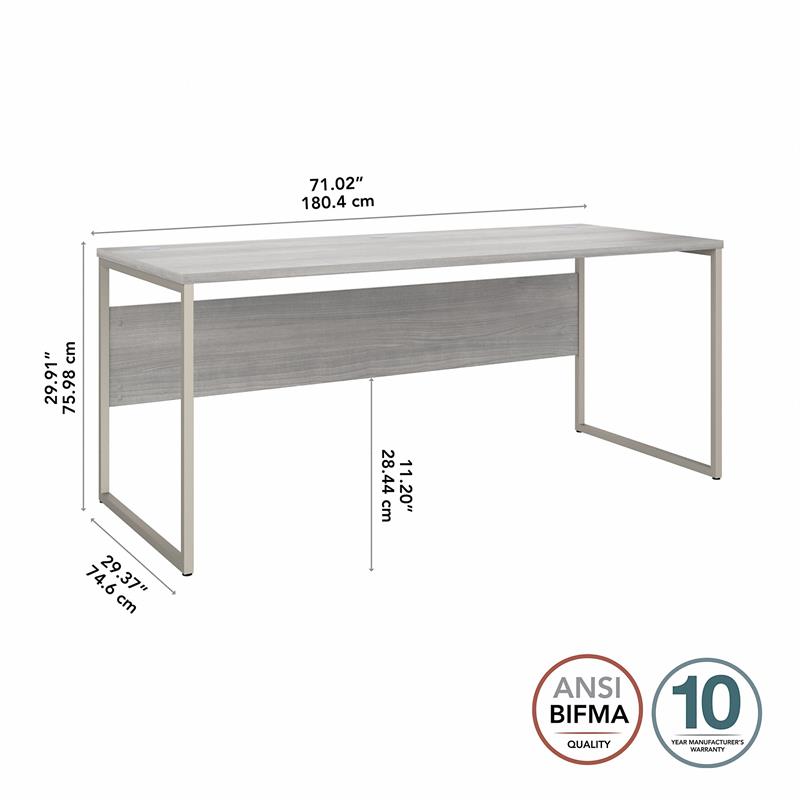 Pemberly Row 72W x 30D Computer Table Desk in Platinum Gray - Engineered Wood
