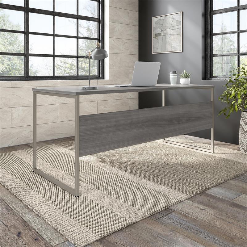 Pemberly Row 72W x 30D Computer Table Desk in Platinum Gray - Engineered Wood