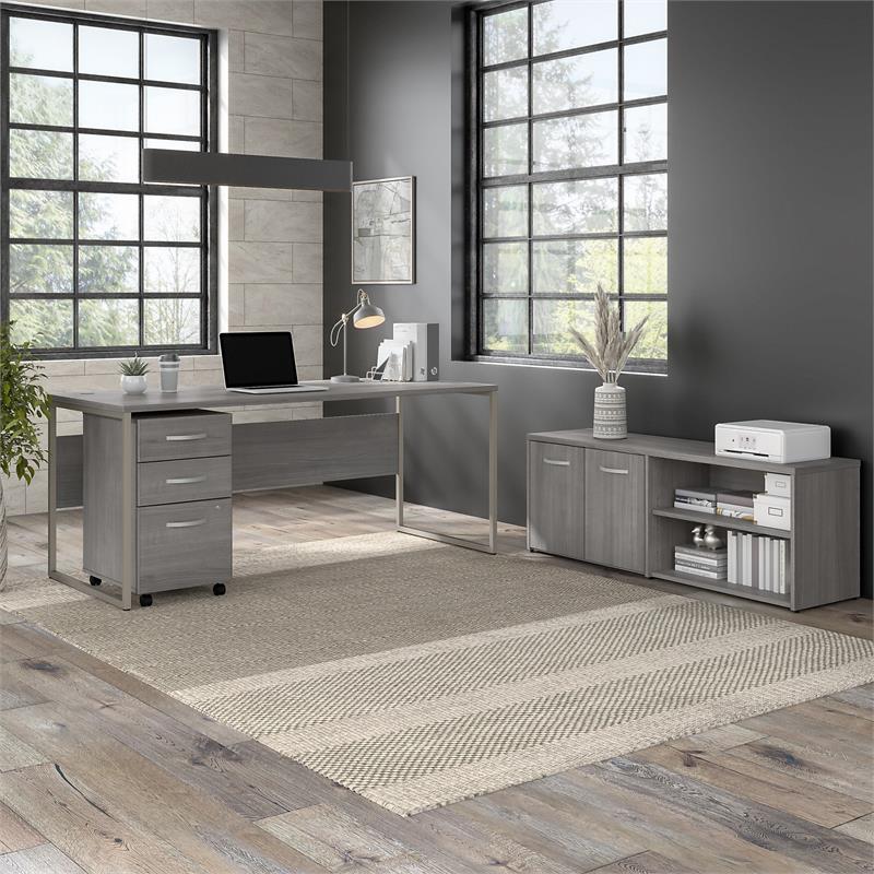 Pemberly Row 72W x 30D Computer Table Desk in Platinum Gray - Engineered Wood