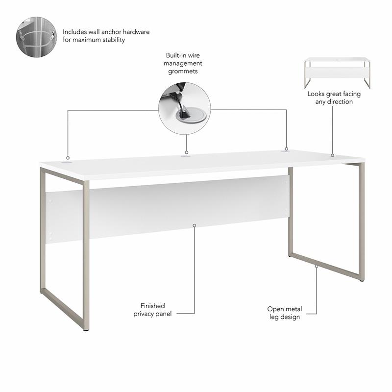 Pemberly Row 72W x 30D Computer Table Desk in White - Engineered Wood