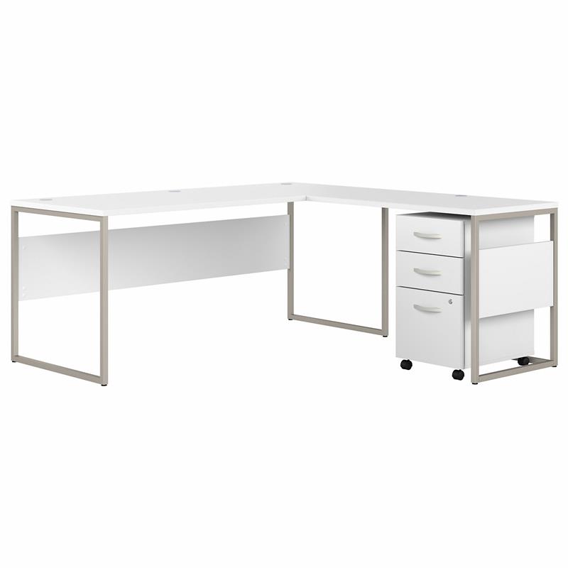 Pemberly Row 72W L Shaped Table Desk with Drawers in White - Engineered Wood