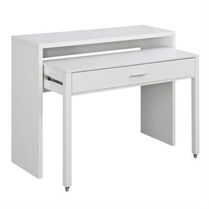 Pemberly Row Console/Sliding Desk with Drawer and Riser in White Wood Finish