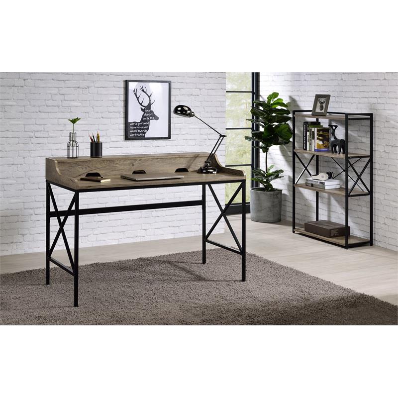 Pemberly Row Contemporary Gray Wood and Black Metal Desk with USB Port