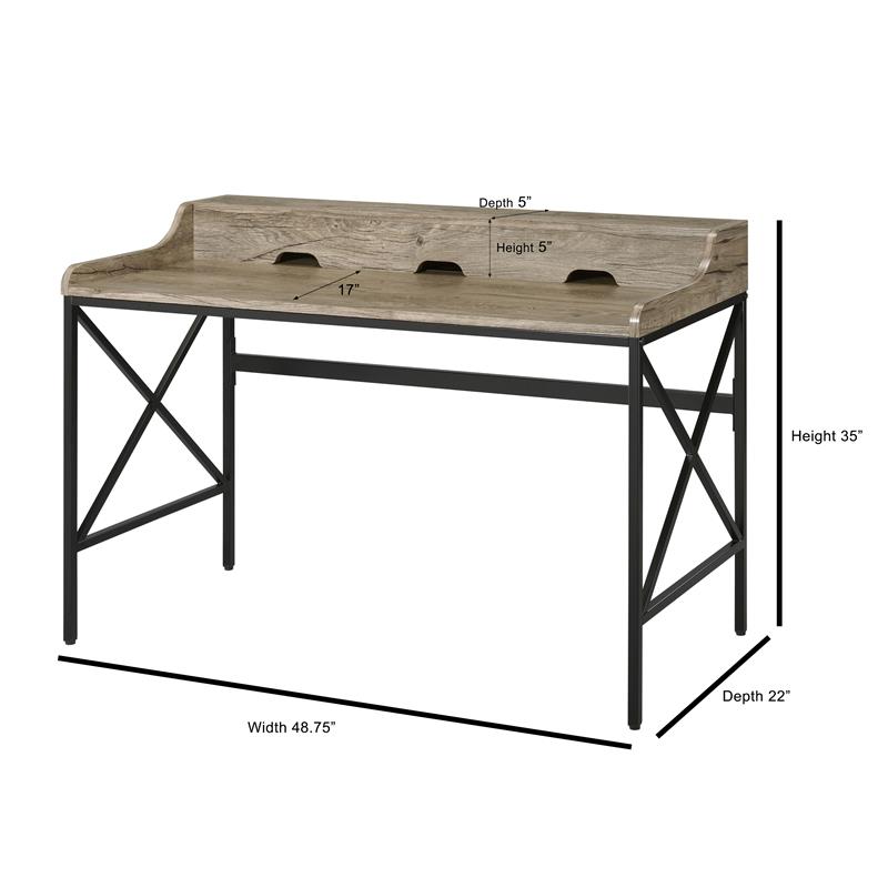 Pemberly Row Contemporary Gray Wood and Black Metal Desk with USB Port